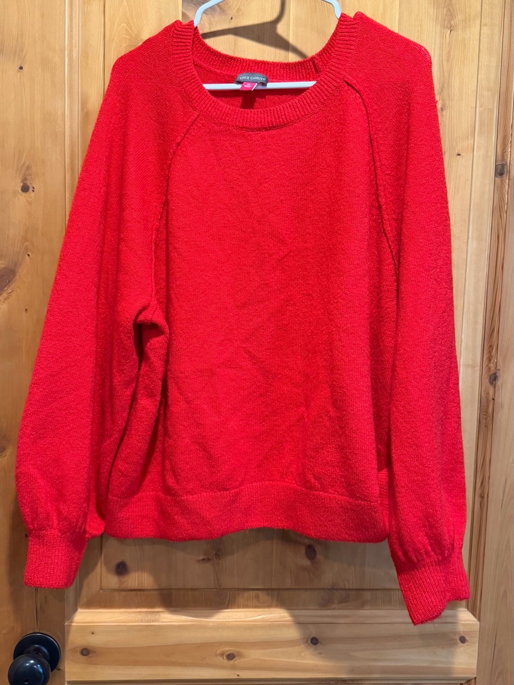 Vince Camuto Bright Red Crewneck Sweater with Bubble Sleeves - XL